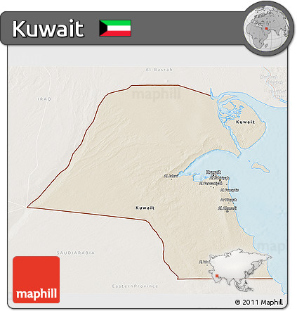 Shaded Relief 3D Map of Kuwait, lighten, land only