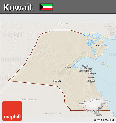 Shaded Relief 3D Map of Kuwait, lighten, land only