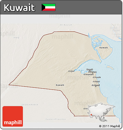 Shaded Relief 3D Map of Kuwait, lighten, land only