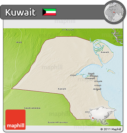 Shaded Relief 3D Map of Kuwait, physical outside