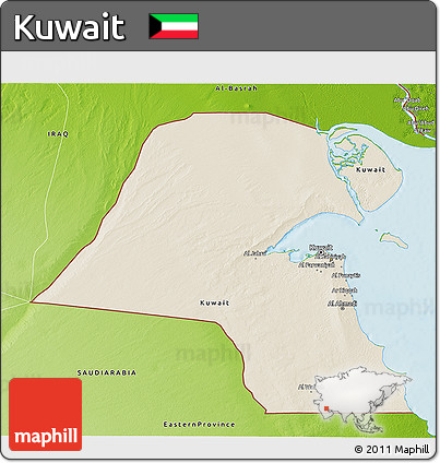 Shaded Relief 3D Map of Kuwait, physical outside