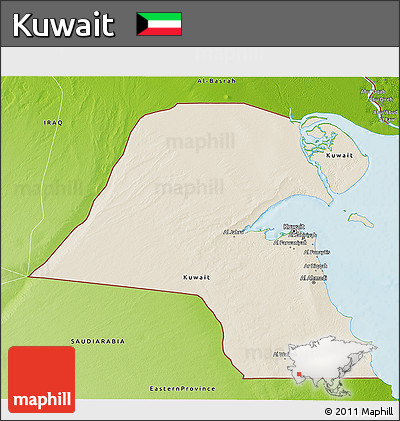Shaded Relief 3D Map of Kuwait, physical outside