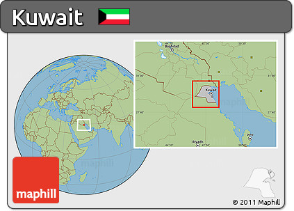 Gray Location Map of Kuwait, savanna style outside, hill shading inside