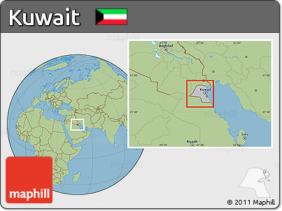 Gray Location Map of Kuwait, savanna style outside, hill shading inside