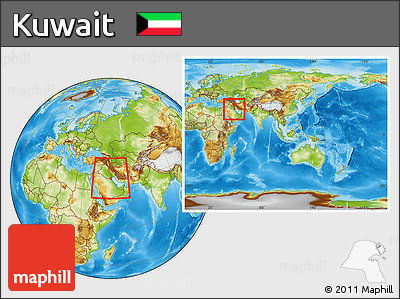 Physical Location Map of Kuwait, within the entire continent