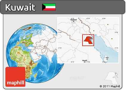 Physical Location Map of Kuwait, highlighted continent