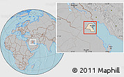 Satellite Location Map of Kuwait, gray outside, hill shading