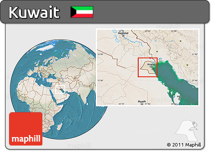 Satellite Location Map of Kuwait, lighten, land only