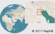 Satellite Location Map of Kuwait, lighten, land only