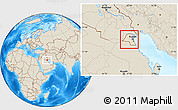 Satellite Location Map of Kuwait, shaded relief outside