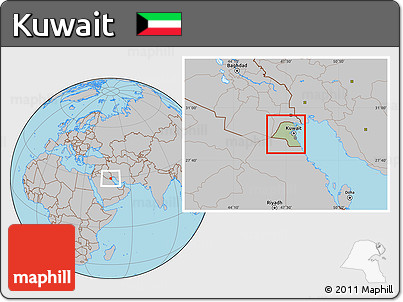Savanna Style Location Map of Kuwait, gray outside, hill shading inside