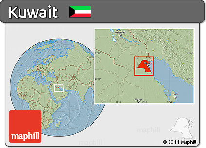 Savanna Style Location Map of Kuwait, hill shading