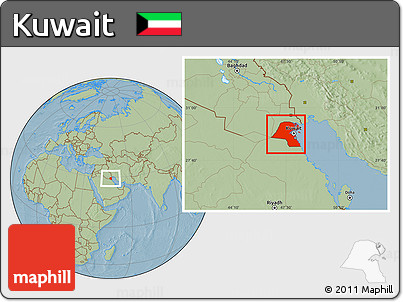 Savanna Style Location Map of Kuwait, hill shading