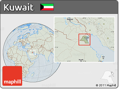 Savanna Style Location Map of Kuwait, lighten, hill shading