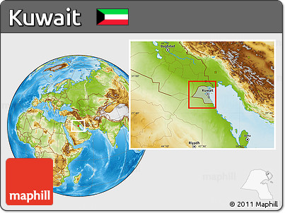 Savanna Style Location Map of Kuwait, physical outside, hill shading