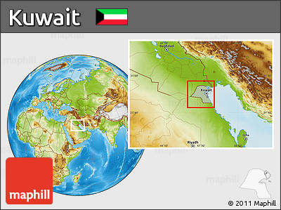 Savanna Style Location Map of Kuwait, physical outside, hill shading