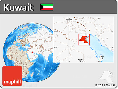 Shaded Relief Location Map of Kuwait, highlighted continent