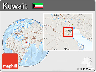 Shaded Relief Location Map of Kuwait, lighten