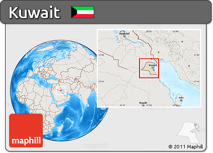 Shaded Relief Location Map of Kuwait, lighten, land only