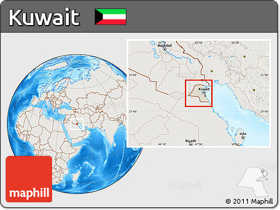 Shaded Relief Location Map of Kuwait, lighten, land only