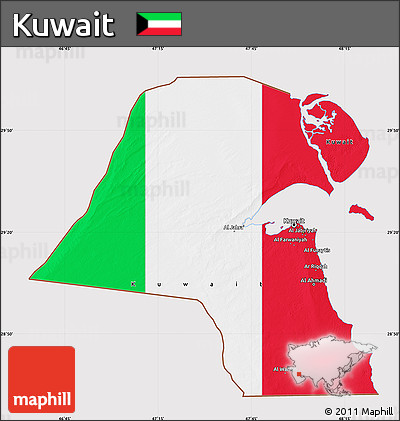 Flag Map of Kuwait, flag aligned to the middle