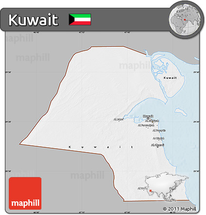 Gray Map of Kuwait, single color outside