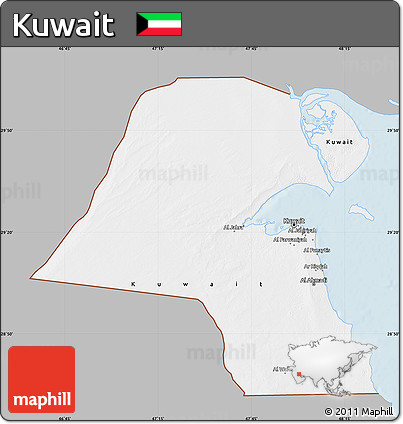 Gray Map of Kuwait, single color outside