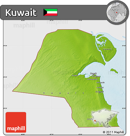 Physical Map of Kuwait, single color outside