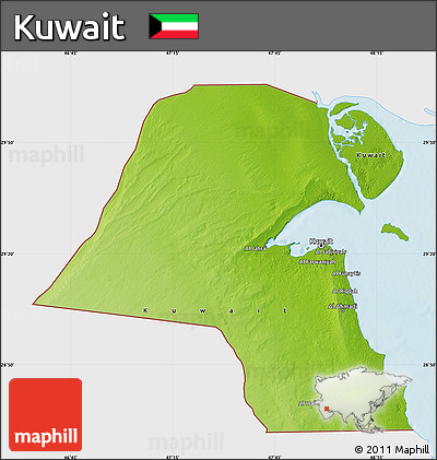 Physical Map of Kuwait, single color outside