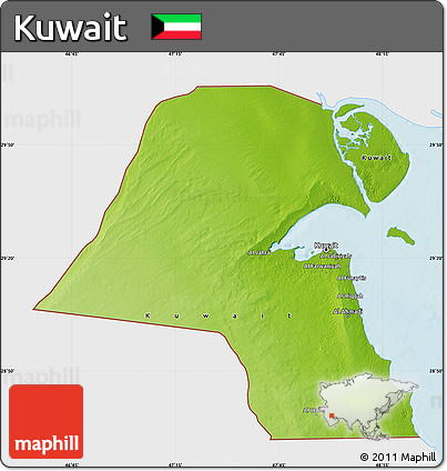 Physical Map of Kuwait, single color outside
