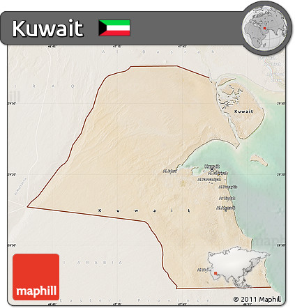 Satellite Map of Kuwait, lighten