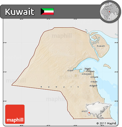 Satellite Map of Kuwait, single color outside, bathymetry sea