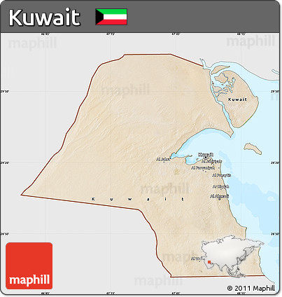 Satellite Map of Kuwait, single color outside, bathymetry sea