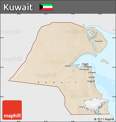 Satellite Map of Kuwait, single color outside, bathymetry sea