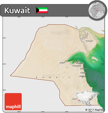 Satellite Map of Kuwait, single color outside
