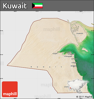 Satellite Map of Kuwait, single color outside