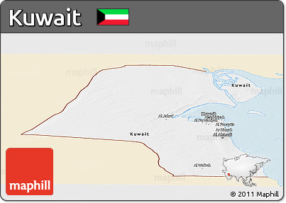 Classic Style Panoramic Map of Kuwait, single color outside