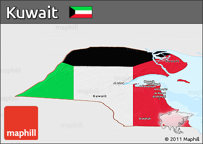 Flag Panoramic Map of Kuwait, single color outside, bathymetry sea, flag rotated