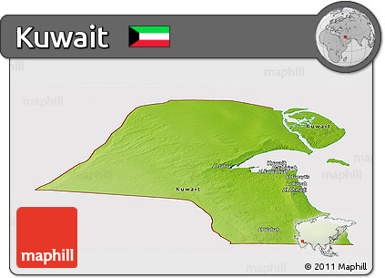 Physical Panoramic Map of Kuwait, cropped outside