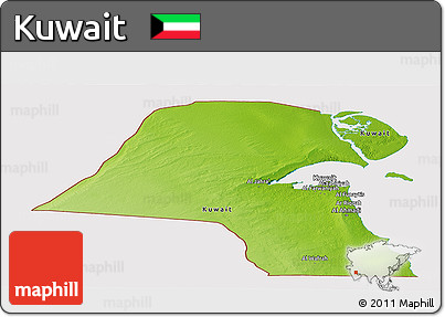 Physical Panoramic Map of Kuwait, cropped outside