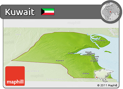 Physical Panoramic Map of Kuwait, lighten, land only