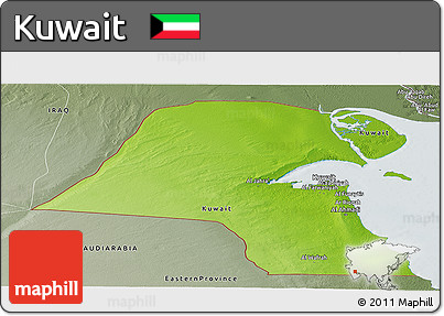 Physical Panoramic Map of Kuwait, semi-desaturated