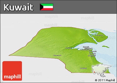 Physical Panoramic Map of Kuwait, single color outside, bathymetry sea, shaded relief sea