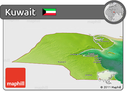 Physical Panoramic Map of Kuwait, single color outside, satellite sea