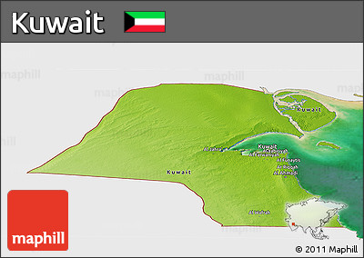 Physical Panoramic Map of Kuwait, single color outside, satellite sea