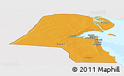 Political Panoramic Map of Kuwait, single color outside, bathymetry sea
