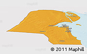 Political Panoramic Map of Kuwait, single color outside, shaded relief sea