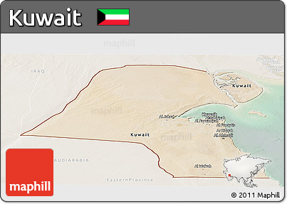 Satellite Panoramic Map of Kuwait, lighten
