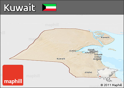 Satellite Panoramic Map of Kuwait, single color outside, bathymetry sea