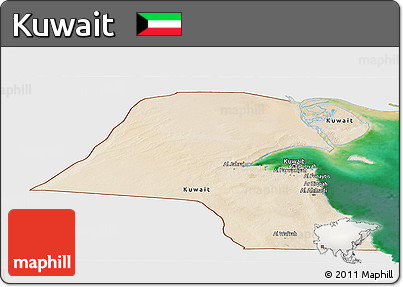 Satellite Panoramic Map of Kuwait, single color outside